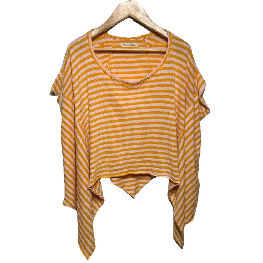 Free People Angel Cotton Handkerchief-Hem Tee Orange Stripe‎ Women's Size Small